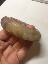 Load image into Gallery viewer, 55mm 100% natural pink yellow carved Peony and money jars Quartzite (Shetaicui jade) bangle SY103