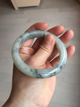 Load image into Gallery viewer, 56mm certificated Type A 100% Natural icy watery light green/white with dark green floating flowers chinese ink painting Jadeite Jade bangle PB124-7427