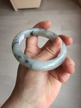 Load image into Gallery viewer, 56mm certificated Type A 100% Natural icy watery light green/white with dark green floating flowers chinese ink painting Jadeite Jade bangle PB124-7427