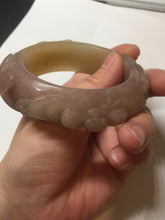 Load image into Gallery viewer, 55mm 100% natural pink yellow carved Peony and money jars Quartzite (Shetaicui jade) bangle SY103