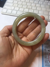 Load image into Gallery viewer, 54.2mm certified 100% Natural icy watery light beige pale pink gray white nephrite bangle HN122-1076