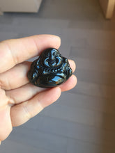 Load image into Gallery viewer, 100% Natural dark green/black jadeite jade(Mocui, 墨翠) happy Buddha Pendant/handhold stone PC141
