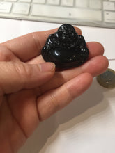 Load image into Gallery viewer, 100% Natural dark green/black jadeite jade(Mocui, 墨翠) happy Buddha Pendant/handhold stone PC141