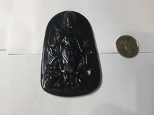Load image into Gallery viewer, 100% Natural dark green/black jadeite jade(Mocui, 墨翠) GuanYin(观音) with Lotus & Vase Carving Pendant/handhold stone PC142