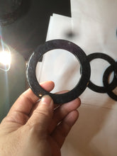 Load image into Gallery viewer, 51-52mm Certified Type A 100% Natural black (Wuji) flat style Jadeite Jade jingle bangle group w107