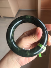 Load image into Gallery viewer, 57.9mm Certified 100% Natural dark green with light green fern frost chubby round cut nephrite Jade bangle HT102-0801