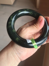 Load image into Gallery viewer, 58.2mm Certified 100% Natural dark green with light green fern frost chubby round cut nephrite Jade bangle HT101-0795