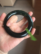 Load image into Gallery viewer, 58.2mm Certified 100% Natural dark green with light green fern frost chubby round cut nephrite Jade bangle HT101-0795