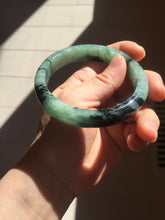 Load image into Gallery viewer, Shopify only! 59mm certified type A 100% Natural icy watery green/black Jadeite Jade bangle BM44-8566