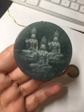 Load image into Gallery viewer, 51.8mm 100% natural blue/black/gray with fly snow Guatemala jadeite jade Guanyin (观音) safe and sound pendant/worry stone/decor BK111