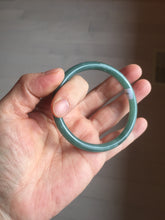 Load image into Gallery viewer, 55mm Certified Type A 100% Natural deep sea dark green/blue/gray/black slim round cut Guatemala Jadeite bangle AU74-3803
