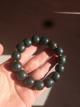 Load image into Gallery viewer, 100% Natural 14x12.3mm dark green/gray/brown/black vintage style nephrite Jade bead bracelet HE50