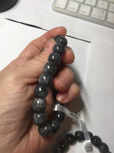 Load image into Gallery viewer, 9/10mm 100% Natural black sesame paste(芝麻糊青花) vintage style nephrite Jade bead bracelet HN30