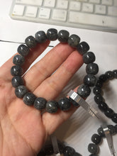 Load image into Gallery viewer, 9/10mm 100% Natural black sesame paste(芝麻糊青花) vintage style nephrite Jade bead bracelet HN30