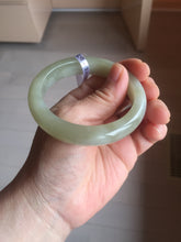 Load image into Gallery viewer, 54.2mm certified 100% Natural icy watery light beige pale pink gray white nephrite bangle HN122-1076