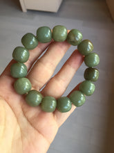 Load image into Gallery viewer, 100% Natural 13.8x12.5mm dark green/gray/brown vintage style nephrite Jade bead bracelet HF76