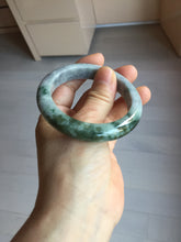 Load image into Gallery viewer, 53mm certified type A 100% Natural dark green white purple with dark green floating flowers Jadeite Jade bangle PD132-6301