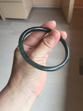 Load image into Gallery viewer, 59.2mm Certified Type A 100% Natural Half Black (乌鸡) / Half Watery Blue (蓝水)/gray Guatemala Jadeite Jade Bangle AZ148-1369
