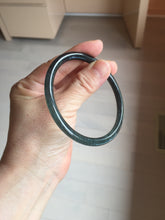 Load image into Gallery viewer, 59.2mm Certified Type A 100% Natural Half Black (乌鸡) / Half Watery Blue (蓝水)/gray Guatemala Jadeite Jade Bangle AZ148-1369