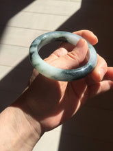 Load image into Gallery viewer, 54.3mm Certified Type A 100% Natural icy watery dark green/white//black Jadeite Jade bangle BM8-8573