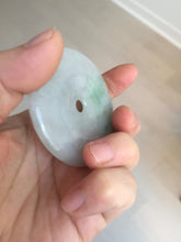 Load image into Gallery viewer, 56.6mm 100% Natural sunny green/purple/gray jadeite Jade big Safety Guardian Button(donut) Pendant/worry stone F143