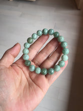 Load image into Gallery viewer, 9.9-10.5mm size 52-62mm 100% natural type A light green jadeite jade beads bracelet PC53