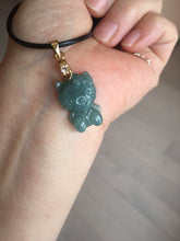Load image into Gallery viewer, Type A 100% Natural dark green blue gray Guatemala jadeite jade cat kitty pendant PC143 Add one item