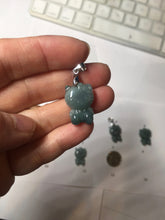 Load image into Gallery viewer, Type A 100% Natural dark green blue gray Guatemala jadeite jade cat kitty pendant PC143 Add one item