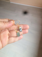 Load image into Gallery viewer, 100% Natural icy watery deep sea blue/green/gray safe and sound dangling Guatemala jadeite Jade earring Q125