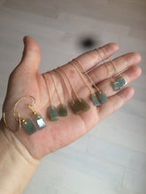 Load image into Gallery viewer, 100% Natural icy watery deep sea blue/green/gray safe and sound dangling Guatemala jadeite Jade earring Q125