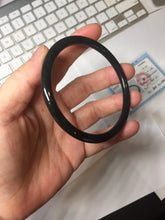 Load image into Gallery viewer, 62mm Certified Type A 100% Natural dark green gray black slim round cut Guatemala Jadeite bangle AJ150-0682