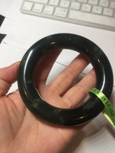 Load image into Gallery viewer, 57.9mm Certified 100% Natural dark green with light green fern frost chubby round cut nephrite Jade bangle HT102-0801