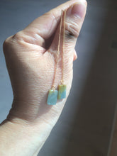 Load image into Gallery viewer, 100% Natural icy watery deep sea blue/green/gray safe and sound dangling Guatemala jadeite Jade earring Q125