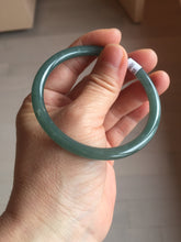 Load image into Gallery viewer, 57mm Certified Type A 100% Natural icy watery deep sea dark green/blue/gray/black slim round cut Guatemala Jadeite bangle AU66-7055