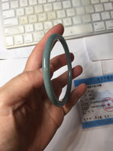 Load image into Gallery viewer, 63mm Certified Type A 100% Natural Light Blue Green Gray Ru Kiln Sky Celadon Blue (汝窑天青蓝) Guatemala Jadeite Jade Slim Round Bangle AZ167-8632