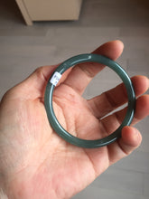 Load image into Gallery viewer, 57mm Certified Type A 100% Natural icy watery deep sea dark green/blue/gray/black slim round cut Guatemala Jadeite bangle AU66-7055