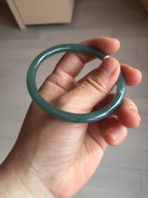 Load image into Gallery viewer, 57mm Certified Type A 100% Natural icy watery deep sea dark green/blue/gray/black slim round cut Guatemala Jadeite bangle AU66-7055