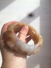 Load image into Gallery viewer, 57.2mm 100% natural light brown/purple carved Lily of the Valley Quartzite (Shetaicui jade) bangle SY3