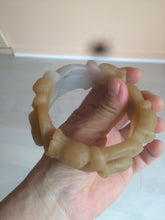 Load image into Gallery viewer, 57.2mm 100% natural light brown/purple carved Lily of the Valley Quartzite (Shetaicui jade) bangle SY3