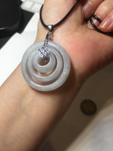 Load image into Gallery viewer, 33.6/23.5/14.7mm Type A 100% Natural light purple white Jadeite Jade concentric circle safety Guardian ring pendant set BK113