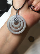 Load image into Gallery viewer, 33.6/23.5/14.7mm Type A 100% Natural light purple white Jadeite Jade concentric circle safety Guardian ring pendant set BK113