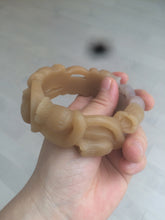 Load image into Gallery viewer, 57.2mm 100% natural light brown/purple carved Lily of the Valley Quartzite (Shetaicui jade) bangle SY3