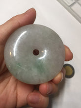 Load image into Gallery viewer, 56.6mm 100% Natural sunny green/purple/gray jadeite Jade big Safety Guardian Button(donut) Pendant/worry stone F143