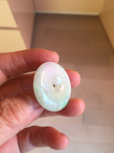 Load image into Gallery viewer, 29.8mm Type A 100% Natural suny green purple yellow(FU LU SHOU, 福禄寿) Jadeite Safety Guardian Button donuts pendant PD185