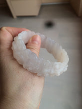 Load image into Gallery viewer, 55mm 100% natural light pink/gray/beige/white Quartzite (Shetaicui jade) carved flowers bangle SY52