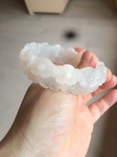 Load image into Gallery viewer, 55mm 100% natural light pink/gray/beige/white Quartzite (Shetaicui jade) carved flowers bangle SY52