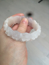 Load image into Gallery viewer, 55mm 100% natural light pink/gray/beige/white Quartzite (Shetaicui jade) carved flowers bangle SY52