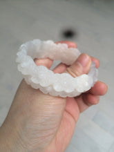 Load image into Gallery viewer, 55mm 100% natural light pink/gray/beige/white Quartzite (Shetaicui jade) carved flowers bangle SY52