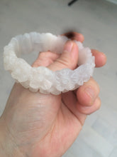 Load image into Gallery viewer, 55mm 100% natural light pink/gray/beige/white Quartzite (Shetaicui jade) carved flowers bangle SY52