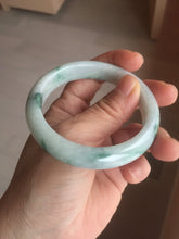 Load image into Gallery viewer, 54.6mm Certified Type A 100% Natural white/light green with grenn floating flowers Jadeite Jade bangle E154-2437